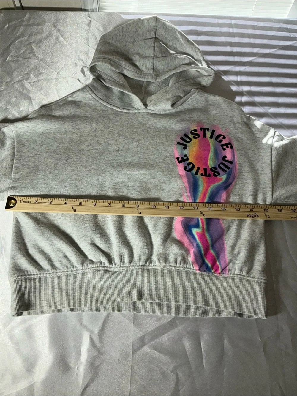 Justice Girls Light Gray Hoodie with Rainbow Marble Swirl Size M